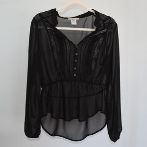 Nordstrom Black Chiffon Long Sleeve Blouse
